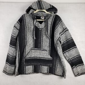 Artesanias Leo Size‎ M Mexican Baja Hoodie Sweater Black Gray Neutral Rug Knit